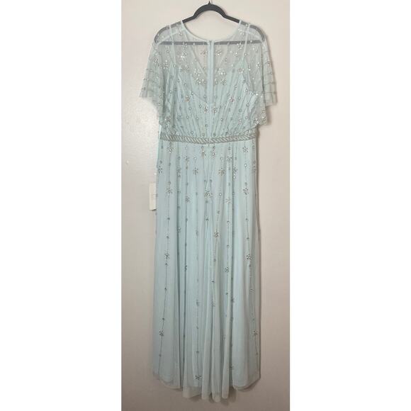 NWT MAC DUGGAL DRESS 14 BLUE V NECK EMBELLISHED FLUTTER SLEEVE A LINE GOWN 9223 - Picture 2 of 15